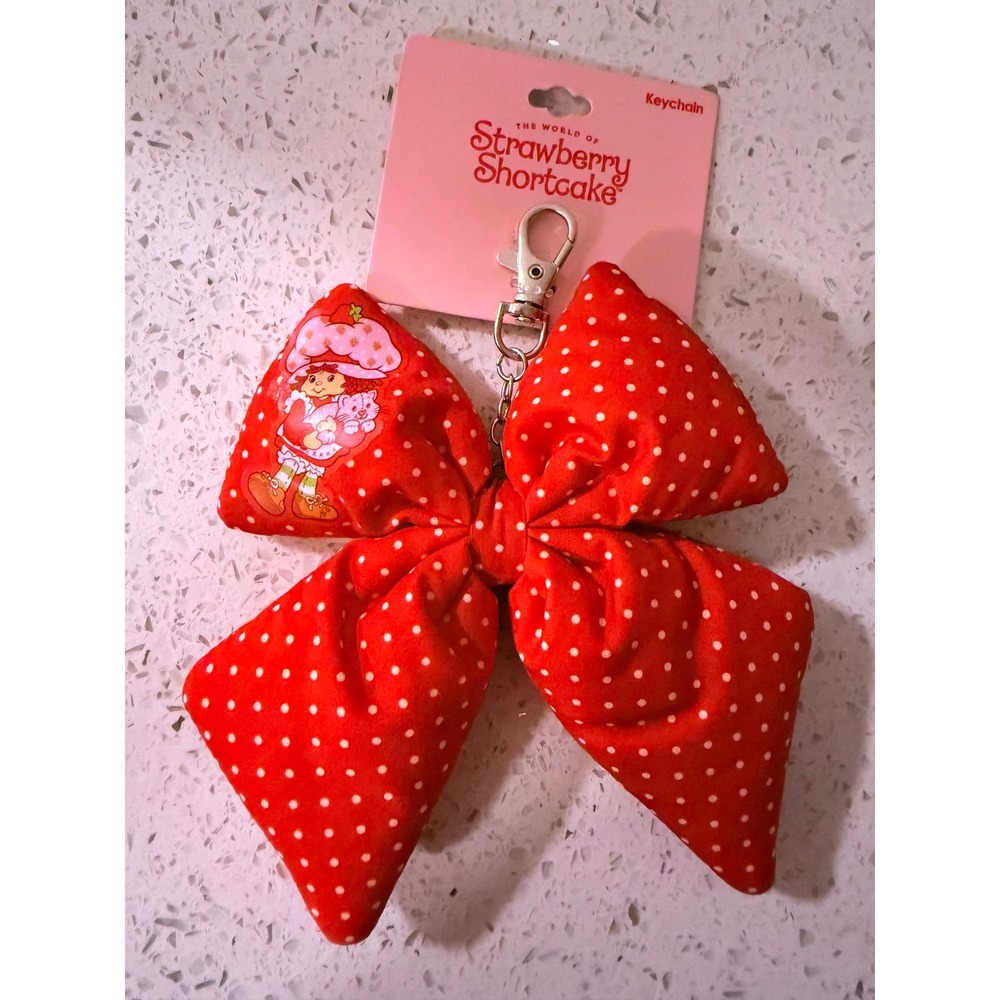 Strawberry Shortcake Plush Bow Keychain Red Polka Dot Neon Tuesday NWT